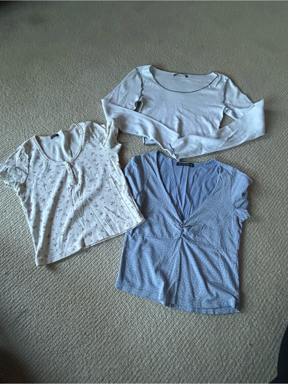 Brandy Melville White, Cream & Light Blue Short Sleeve Tee Trio